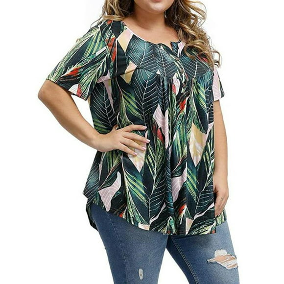 Balakie 2019 Womens Plus Size Tops Floral Print Pocket Short Sleeve Blouse Easy Shirt 